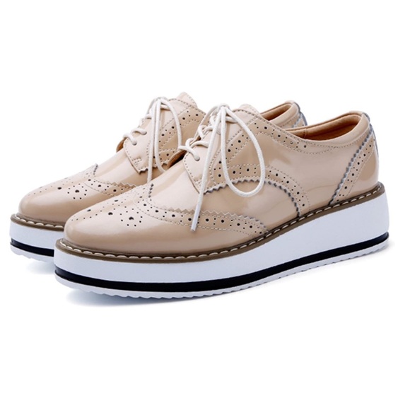 BRAND NEW Dadawen Nude Patent Leather Oxfords. Sz 7 (37) women’s (Real Leather) - Picture 2 of 13